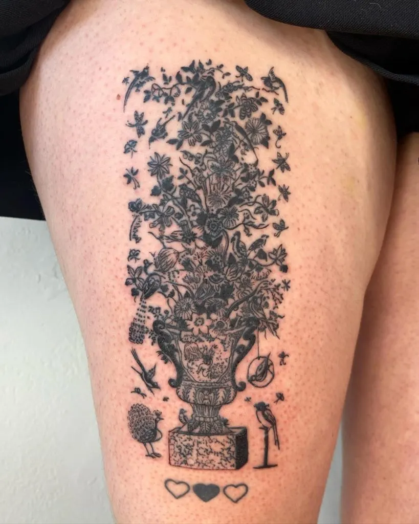 flower vase with flowere thgh tattoo