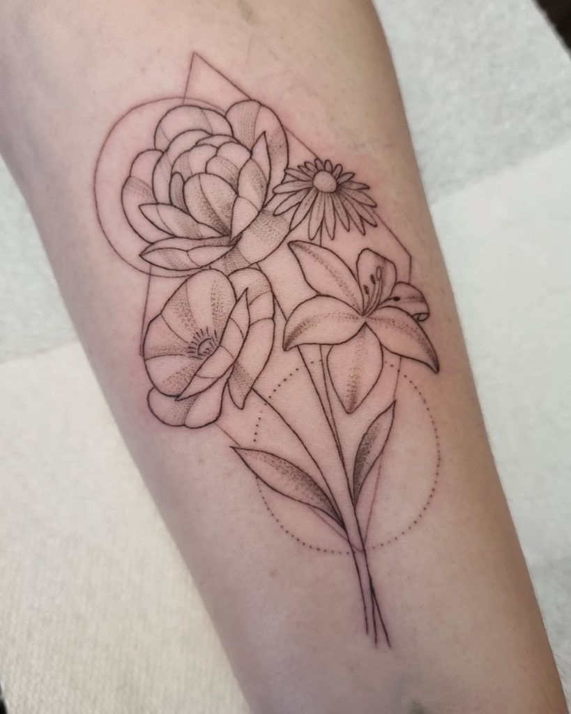 image of geometric lily tattoo for women