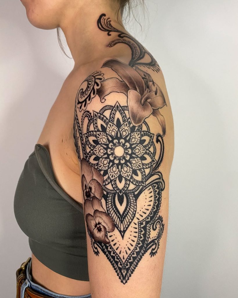 image of tribal lily tattoo for women